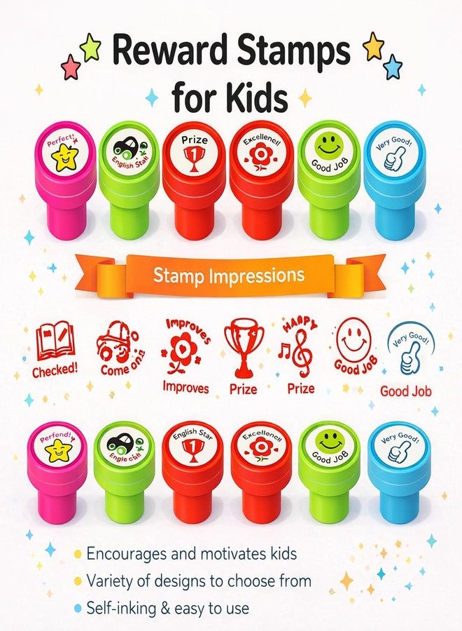 Asera 10 Piece Stamps for Kids and Motivation Reward Art Teachers Students Birthday Gift Craft Scrapbooking (Motivational) - Image 3